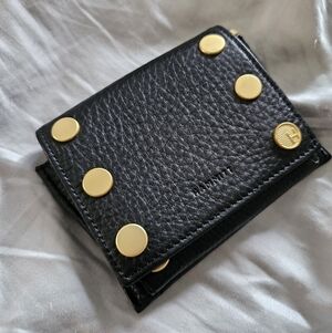 Black Leather Studded Wallet with Gold Accents